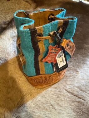 Turquoise Striped Leather-Trim Shoulder Bag American Darling
